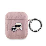 Karl Lagerfeld PU Embossed Karl and Choupette Heads Pouzdro pro AirPods 1/2 Pink