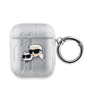 Karl Lagerfeld PU Embossed Karl and Choupette Heads Pouzdro pro AirPods 1/2 Silver