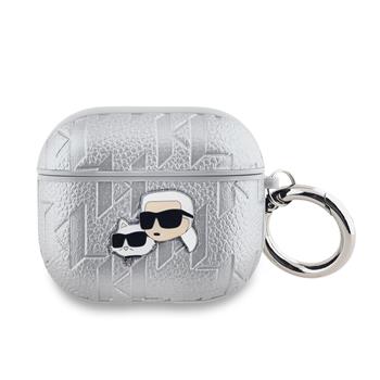 Karl Lagerfeld PU Embossed Karl and Choupette Heads Pouzdro pro AirPods 3 Silver