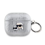 Karl Lagerfeld PU Embossed Karl and Choupette Heads Pouzdro pro AirPods 3 Silver