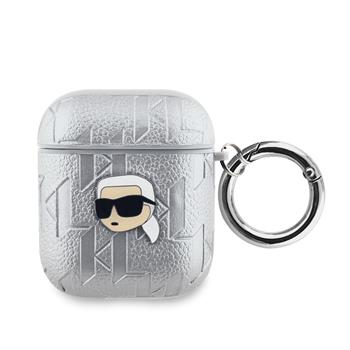 Karl Lagerfeld PU Embossed Karl Head Pouzdro pro AirPods 1/2 Silver