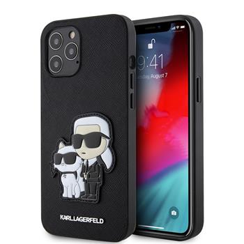 Karl Lagerfeld PU Saffiano Karl and Choupette Zadní Kryt pro iPhone 12/12 Pro Black