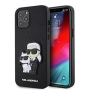 Karl Lagerfeld PU Saffiano Karl and Choupette Zadní Kryt pro iPhone 12/12 Pro Black