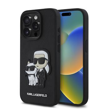 Karl Lagerfeld PU Saffiano Karl and Choupette Zadní Kryt pro iPhone 15 Pro Black