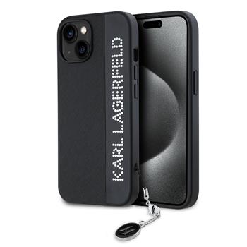 Karl Lagerfeld PU Saffiano Rhinestone Charm Zadní Kryt pro iPhone 14 Black