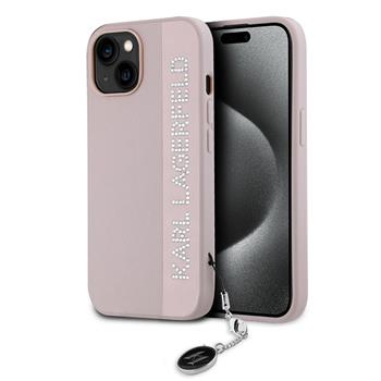 Karl Lagerfeld PU Saffiano Rhinestone Charm Zadní Kryt pro iPhone 14 Pink