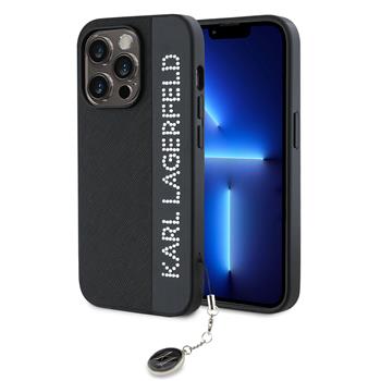 Karl Lagerfeld PU Saffiano Rhinestone Charm Zadní Kryt pro iPhone 14 Pro Max Black