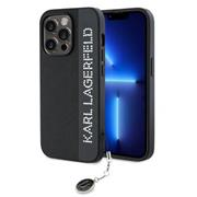 Karl Lagerfeld PU Saffiano Rhinestone Charm Zadní Kryt pro iPhone 14 Pro Max Black