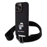 Karl Lagerfeld Saffiano Crossbody Popruh Metal Karl and Choupette Zadní Kryt pro iPhone 15 Pro Max Black