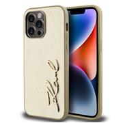 Karl Lagerfeld Wrinkled PU Signature Logo Zadní Kryt pro iPhone 14 Pro Gold