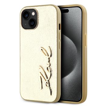 Karl Lagerfeld Wrinkled PU Signature Logo Zadní Kryt pro iPhone 15 Gold