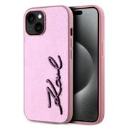 Karl Lagerfeld Wrinkled PU Signature Logo Zadní Kryt pro iPhone 15 Pink