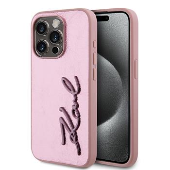 Karl Lagerfeld Wrinkled PU Signature Logo Zadní Kryt pro iPhone 15 Pro Pink