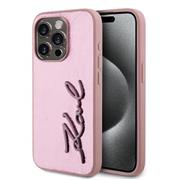 Karl Lagerfeld Wrinkled PU Signature Logo Zadní Kryt pro iPhone 15 Pro Pink