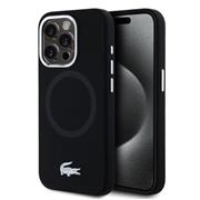 Lacoste Liquid Silicone Microfiber Silver Croc Logo MagSafe Zadní Kryt pro iPhone 15 Pro Black