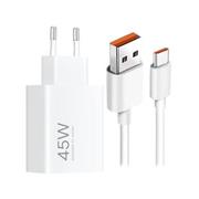 Xiaomi MDY-17-EF USB-A 45W Cestovní Nabíječka + USB-C 6A Datový Kabel White (Bulk)