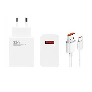 Xiaomi MDY-14-EL USB-A 33W Cestovní Nabíječka + USB-C 6A Datový Kabel White (Bulk)